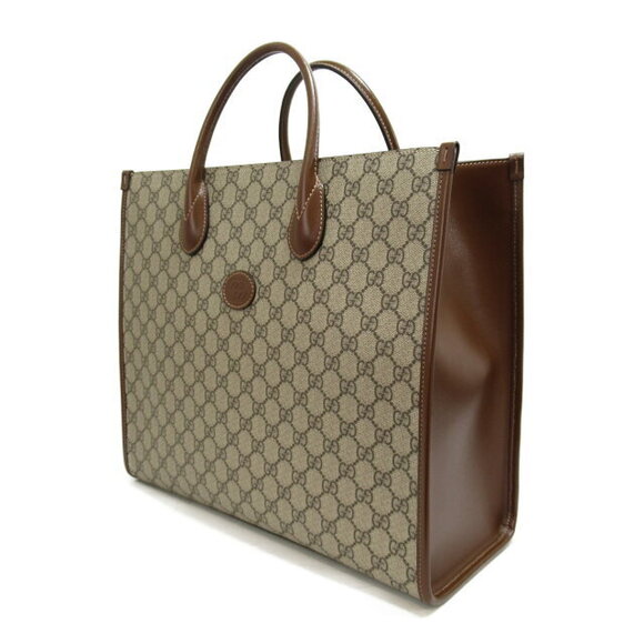 Gucci Interlocking GG Tote Bag Leather Brown Beige - Picture 4 of 10